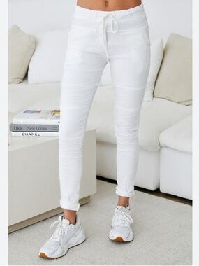 Milio Milano Jogger Pants Crinkle Drawstring with Ribbed Pockets Size Small